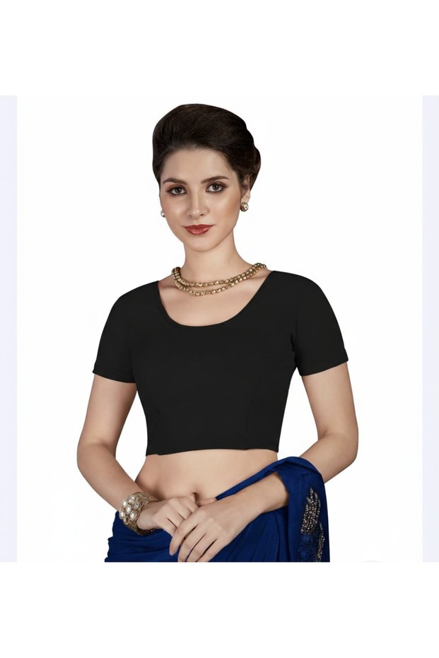 Premium Stretch Cotton Saree Blouse – Ready-to-Wear, Pull-On Style (Fits Sizes M & L)