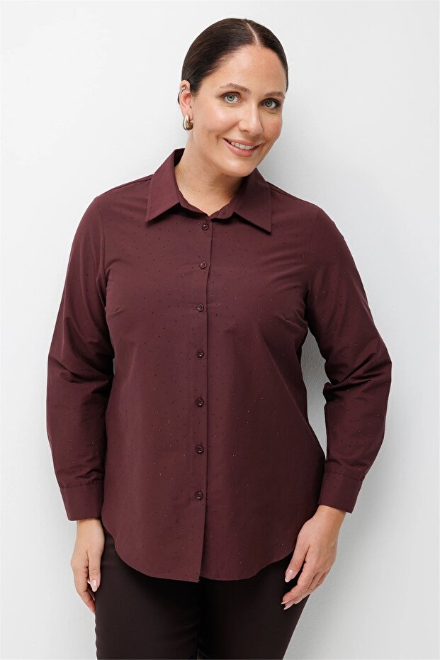Women's Stone Embellished Plus Size Shirt Plum