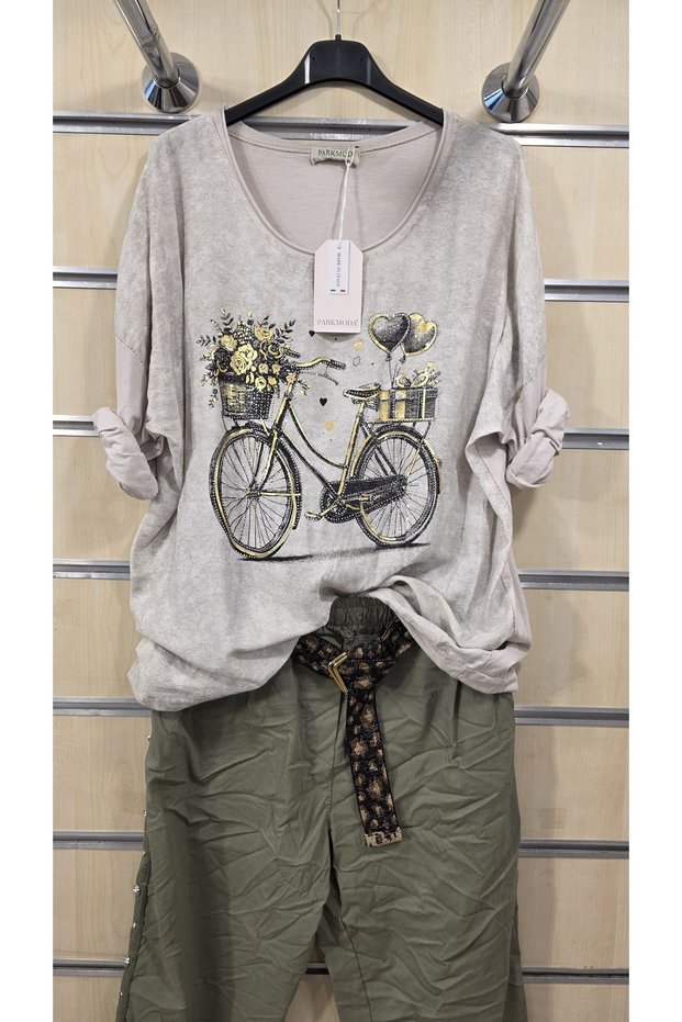 Italian Blouse with Gilded Printed Bicycle Pattern and Six Laces