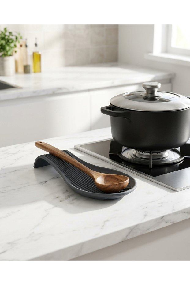 Heat Resistant Silicone Spoon Rest - Slotted Stove & Countertop Ladle Holder