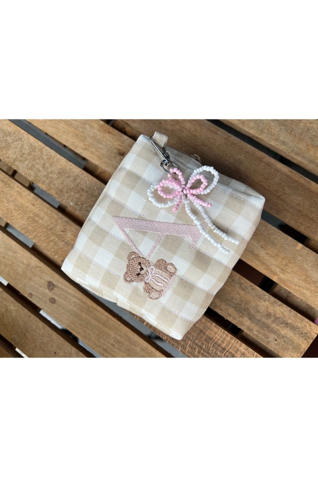 Bear Embroidered Tiny Charmli Organizer Bag (Specify the Letter)