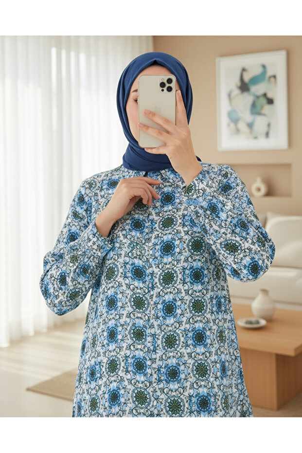 3721 Graphic Patterned Shirt - Turquoise