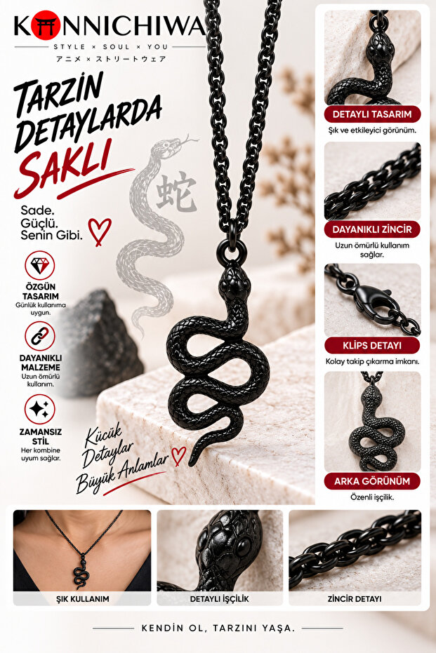 Snake Figured Necklace – Gothic Punk Long Chain Design