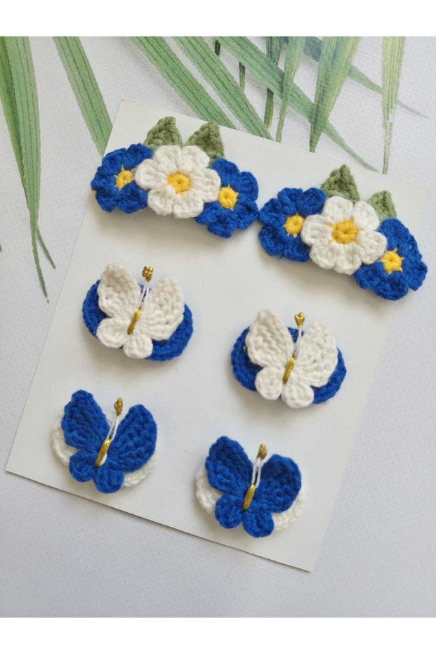 Blue Mixed Set Handmade Luxury 100% Cotton Baby Shower Baby Gift Pinterest Combinations Hairless Baby Hairpin 6-Piece Mixed Sets Handmade Knitted Organic Baby Hair Accessories