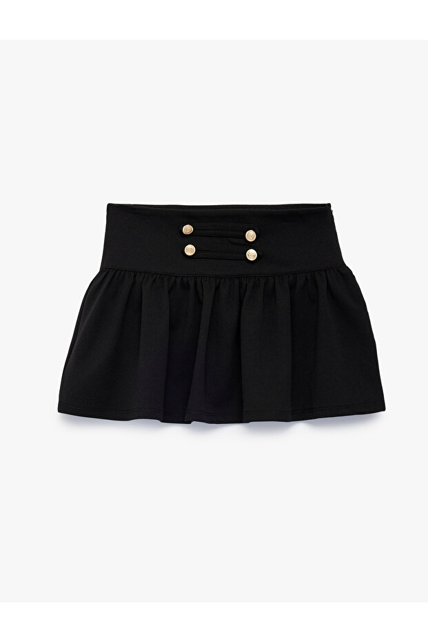 Buttoned Pleated Regular Cut Above Knee Skirt