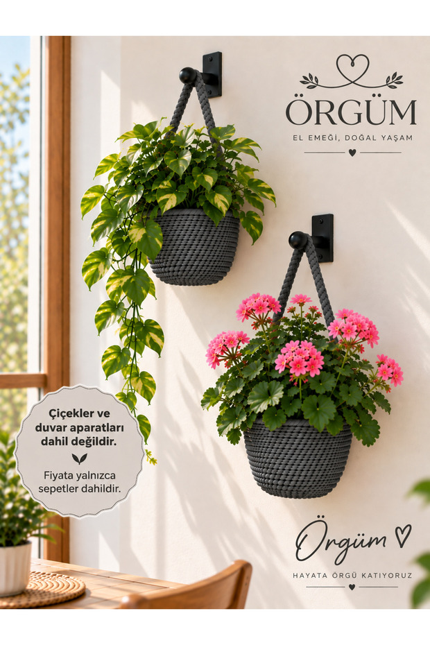 Wicker Look Mini Wall Hanging Basket 12X11 cm – Knitted Handmade Decorative Basket