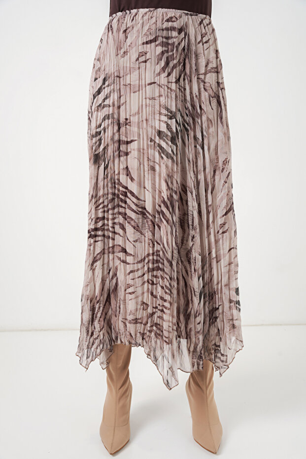 Women's Asymmetrical Cut Chiffon Skirt 8056 - Beige
