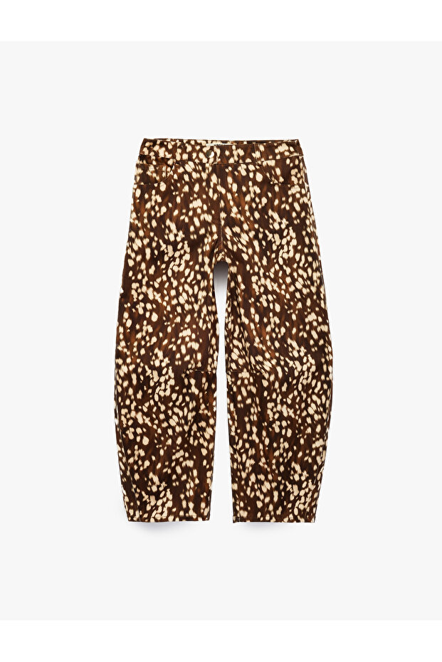 High Waist Pocketed Cotton Straight Leg Bambi Patterned Trousers
