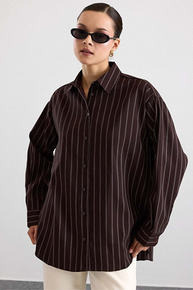 Striped Casual Shirt Brown 9473
