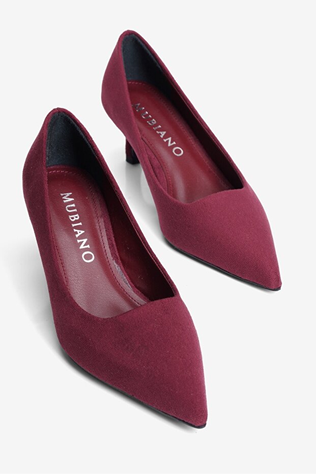 Women's Suede Heeled Shoes Stiletto Pointed Toe Short Heeled Etta Burgundy