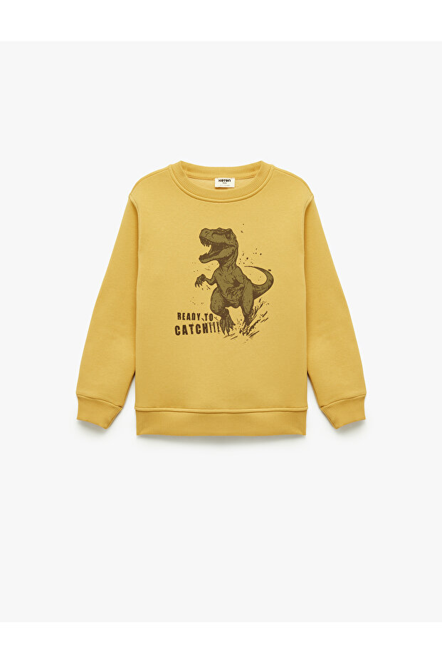Dinosaur Printed Long Sleeve Crew Neck Fleece-Lined Sweatshirt