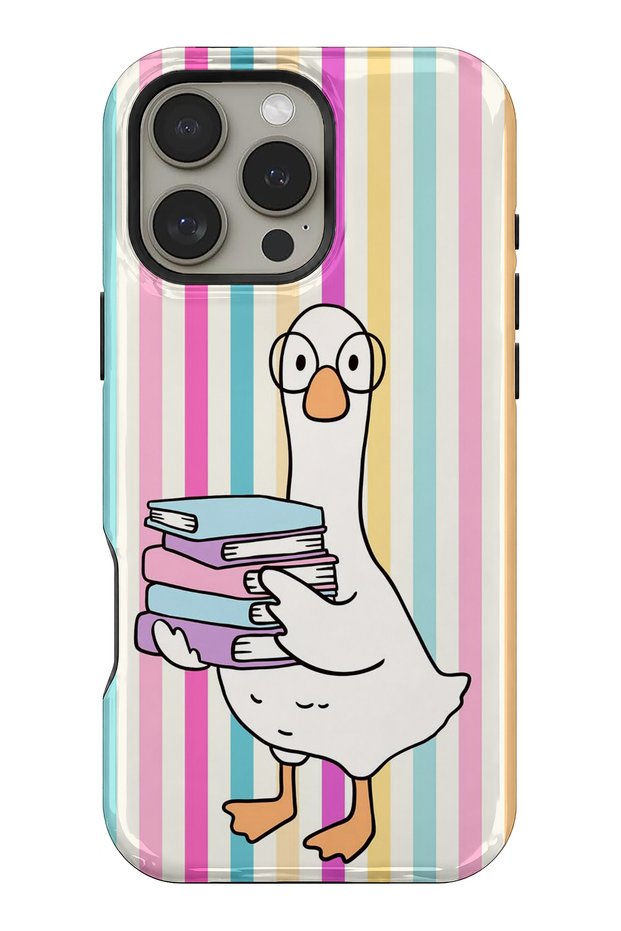 Compatible with iPhone 14 Pro Max - Duck Carrying a Book, Dual Layer Tough Cover, Glossy Surface Protective Glossy Case