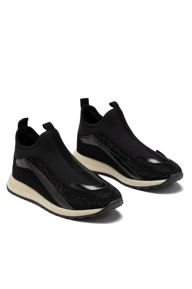 Women's Black Stone High-Top Sock Sneaker Laceless Thick Sole Casual Sports Shoes