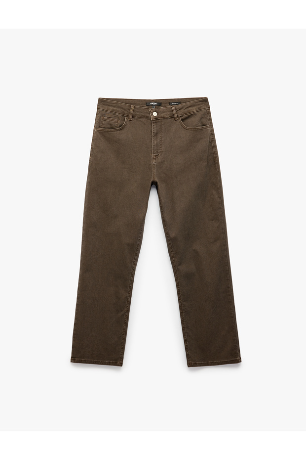 Regular Waist Cotton Tapered Trousers with Pockets