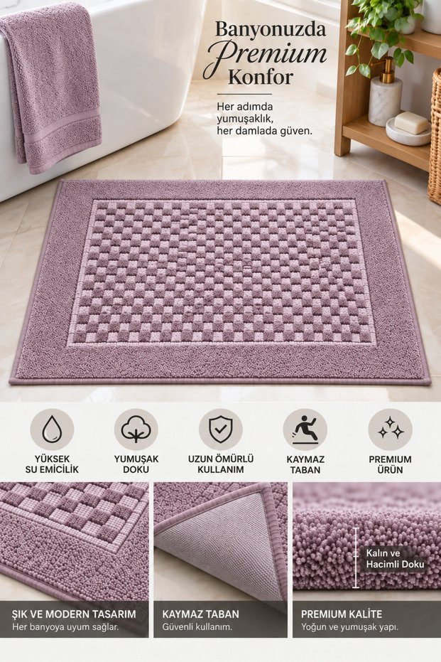 Premium Bath Mat 100% Cotton Water Absorbent Soft Textured Quick Drying Lilac