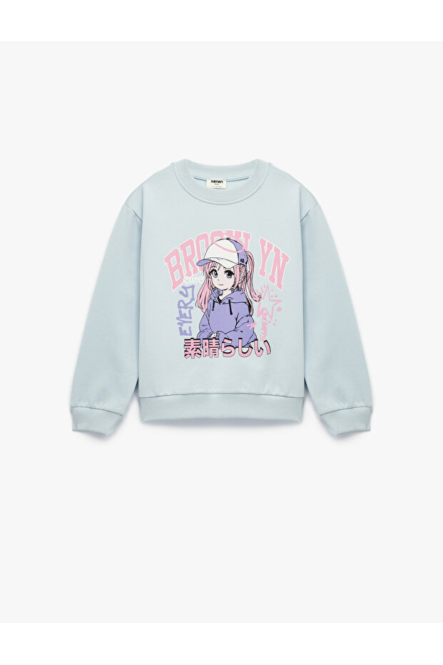 Long Sleeve Crew Neck Anime Printed Sweatshirt