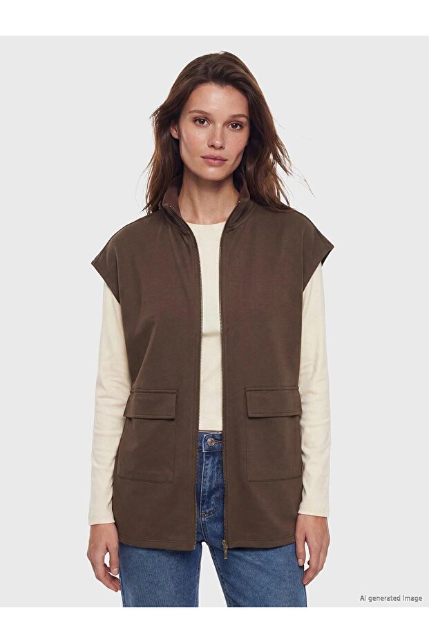 High Collar Oversize Drawstring Women's Vest (S6)