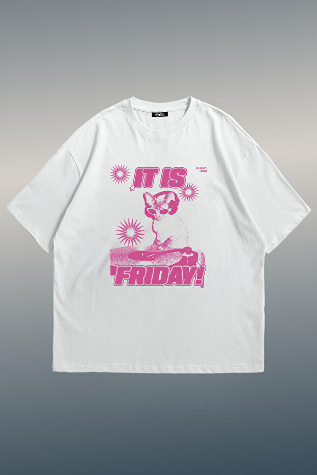 Friday Cat Printed Unisex Oversize T-Shirt