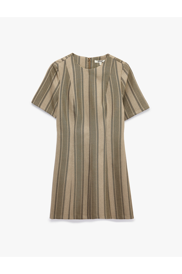Viscose Blend A-Line Crew Neck Short Sleeve Mini Striped Dress