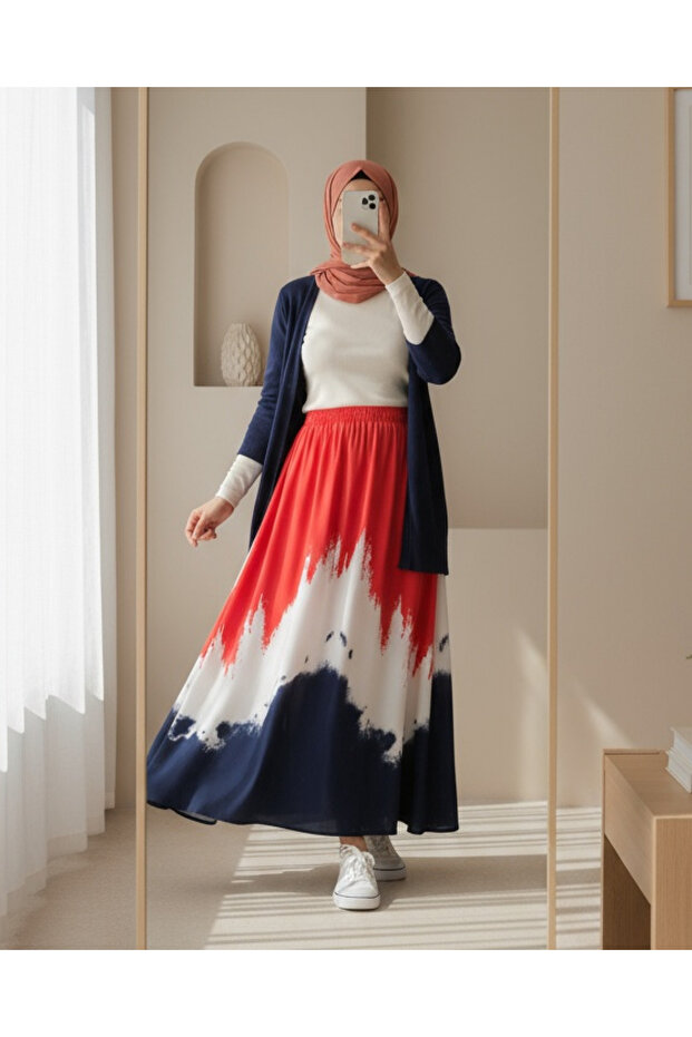 8025 patterned long viscose skirt - red