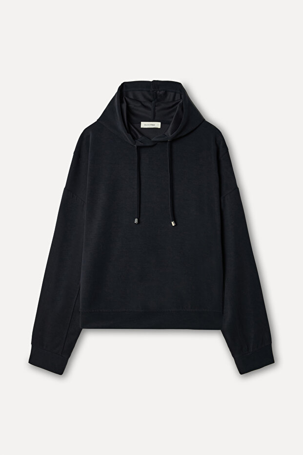 Women's Black Modal Blend Hooded Sweatshirt