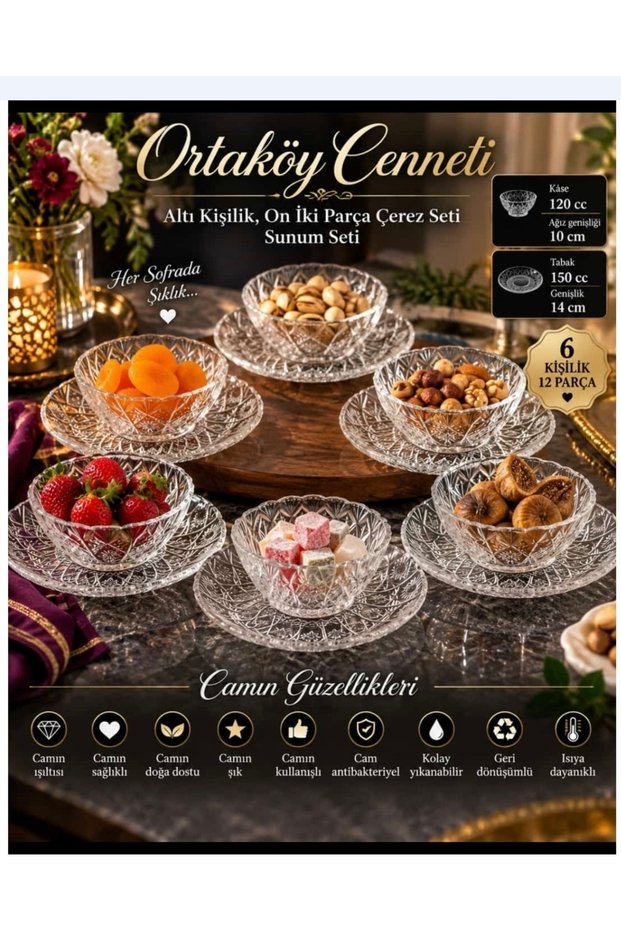 Snack Set Glass Small Size 6 Person 12 Pieces 6 Bowls 120 Cc Plate 150 cm Width Classic Model Stylish High Quality