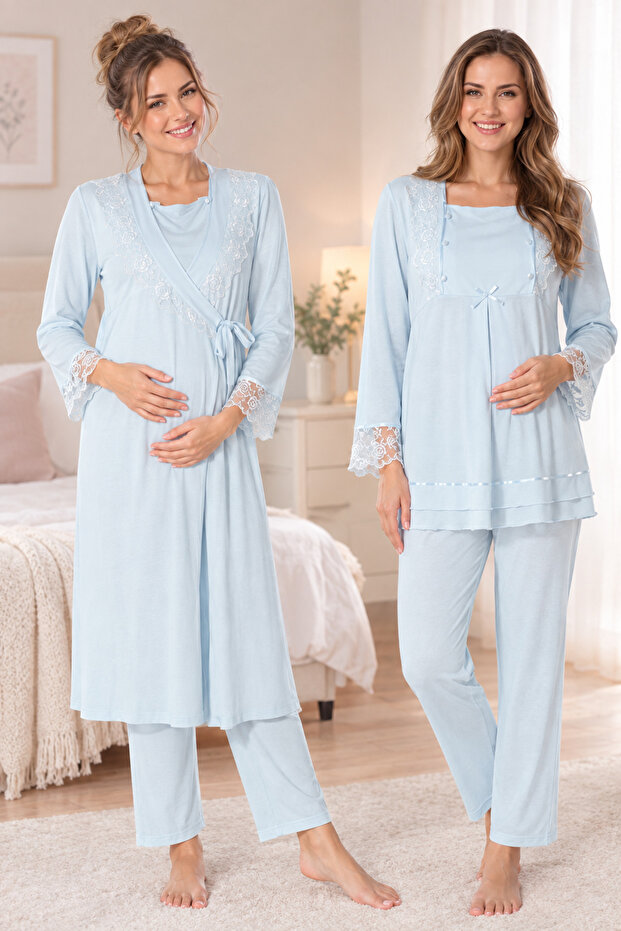 Cotton Maternity Pajama Set with Adjustable Waist Effortt