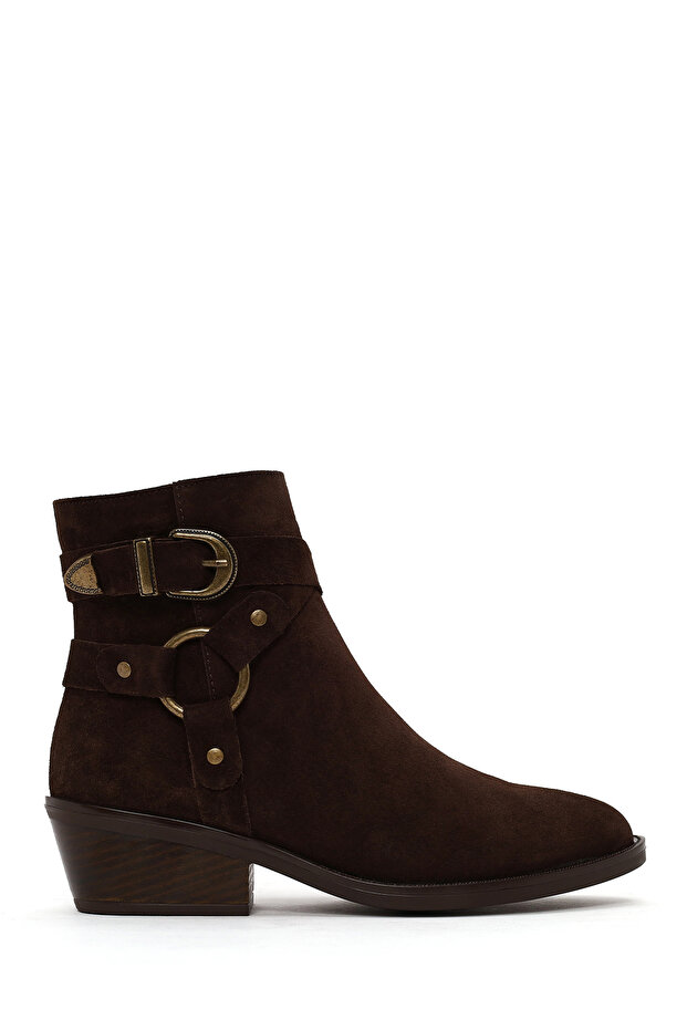 Women's Brown Zippered Suede Leather Cowboy Boots Af180017Ds