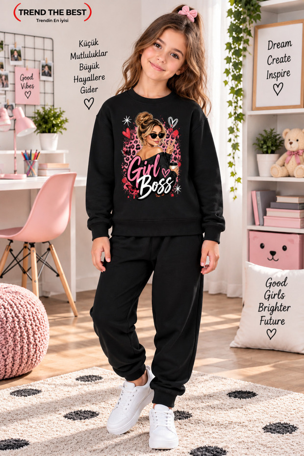 Winter Unisex Black Tracksuit, Black Sweat Top and Bottom Set