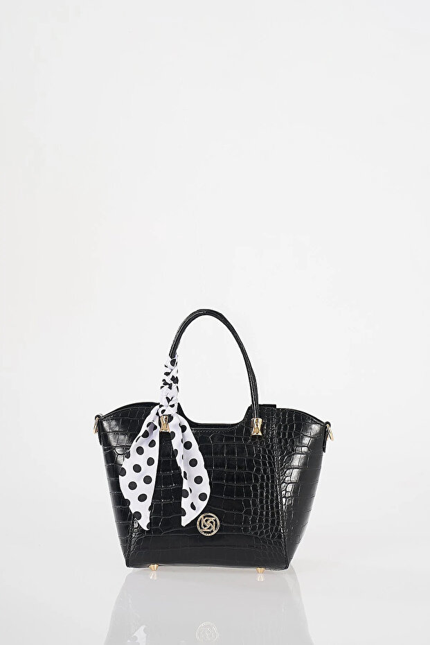 Croco Pattern Handbag Black