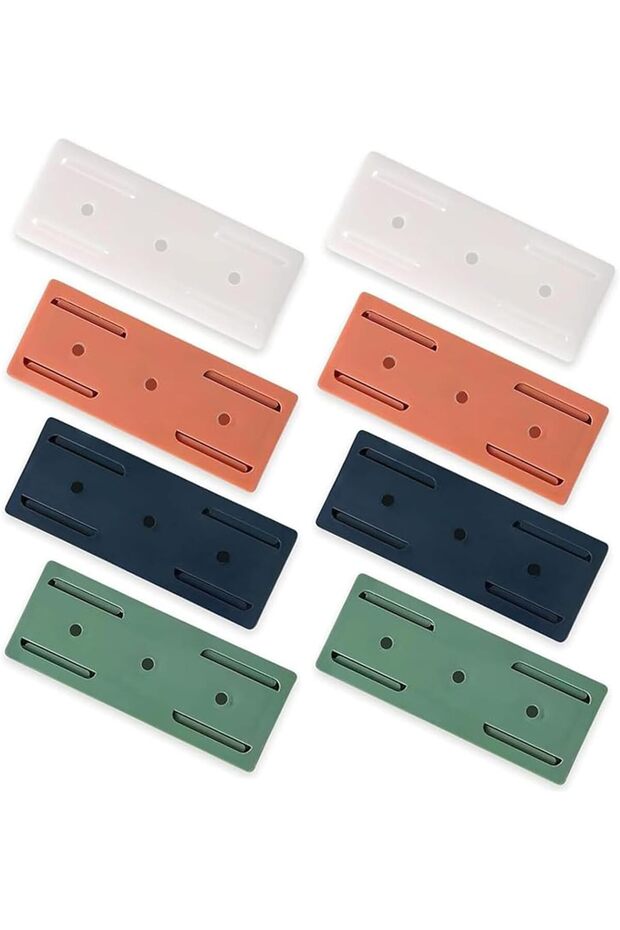 8 Pcs Self-Adhesive Power Strip Holder,Punch-Free Wall-Mounted Socket Fixer Set,Desktop Router and Remote Control Organizer,White,Pink,Green,Deep Blue