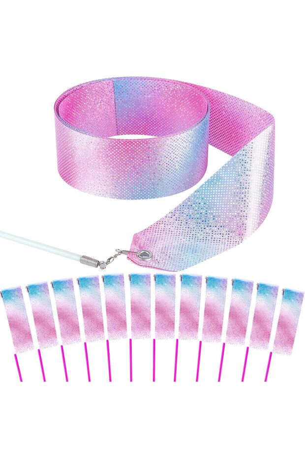 14Pcs Sparkling Dance Ribbon Wands for Kids Girls, Mermaid Princess Twirling Streamers, Ballet Gymnastics Ribbon, Birthday Party Favors Decor Outdoor Toy