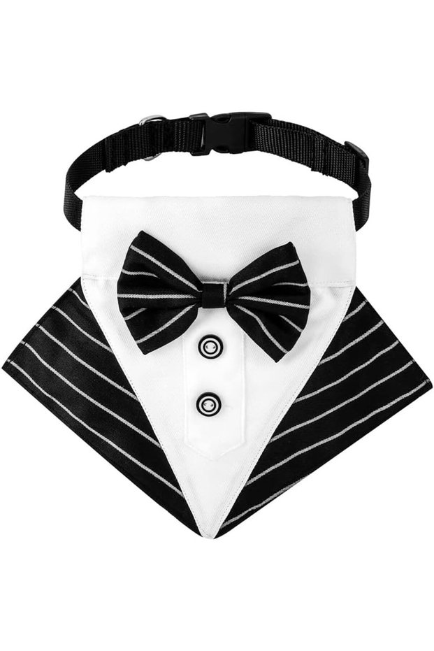 Formal Dog Tuxedo Collar with Bowtie,Adjustable Pet Bandana for Weddings and Birthdays,Black,Large
