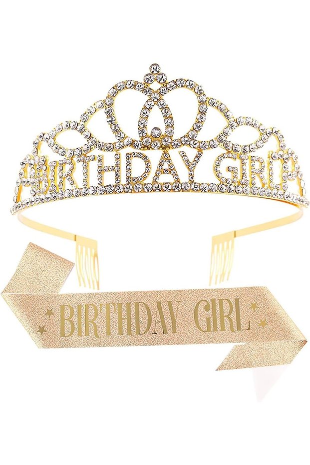 Birthday Girl Tiara and Sash Set,Wedding Party Costume Hair Accessories for Women and Girls