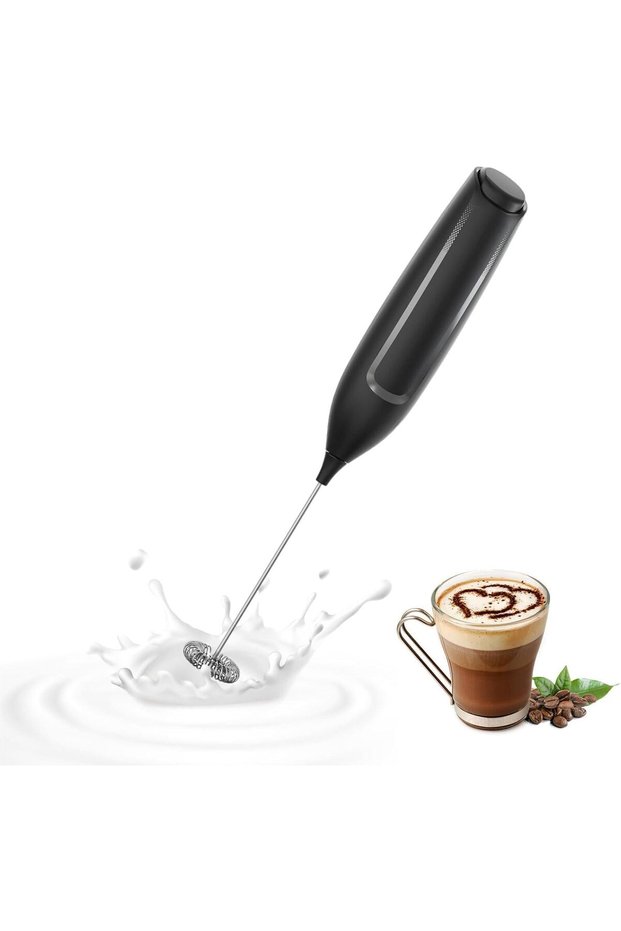 Electric Handheld Dairy Frother and Drink Mixer,Stainless Steel Whisk for Coffee,Matcha,and Lattes,Black