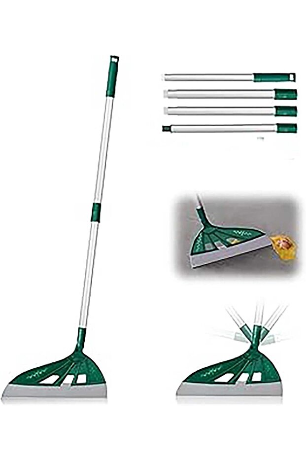 Magic Broom with V-Brush and Floor Cleaning Scraper,Long Handled Silicone Broom Set for Pet Hair,Dust and Liquid Cleaning,Green