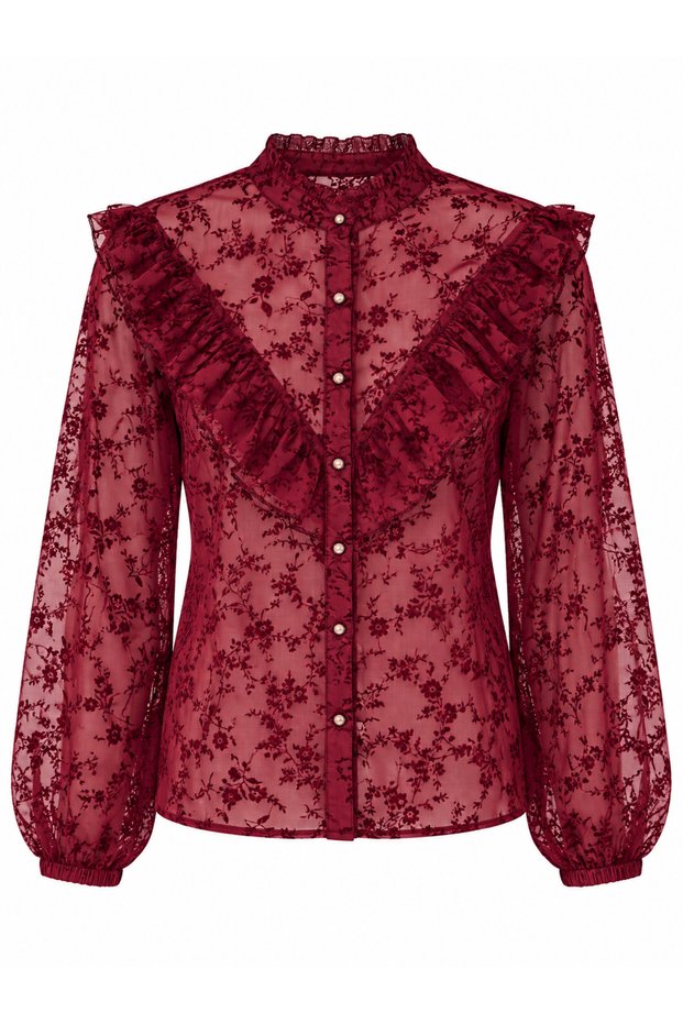 Elodie Flounce Lace Judge Collar Buttoned Shirt Women's Red