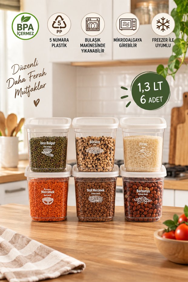 4519 Set of 6 1.3 Liter Transparent Food Storage Containers - Kitchen & Pantry Organizer