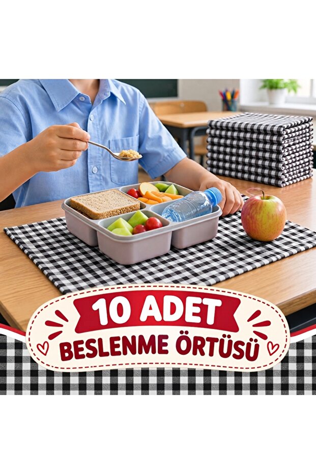 10 Pieces of Red Gingham Patterned School Lunch Mat, Dinner Napkin