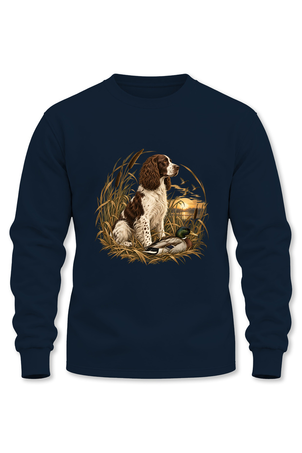 Nature and Spaniel Printed Long Sleeve 3 Thread Yarn Embroidered Hunter Sweatshirt