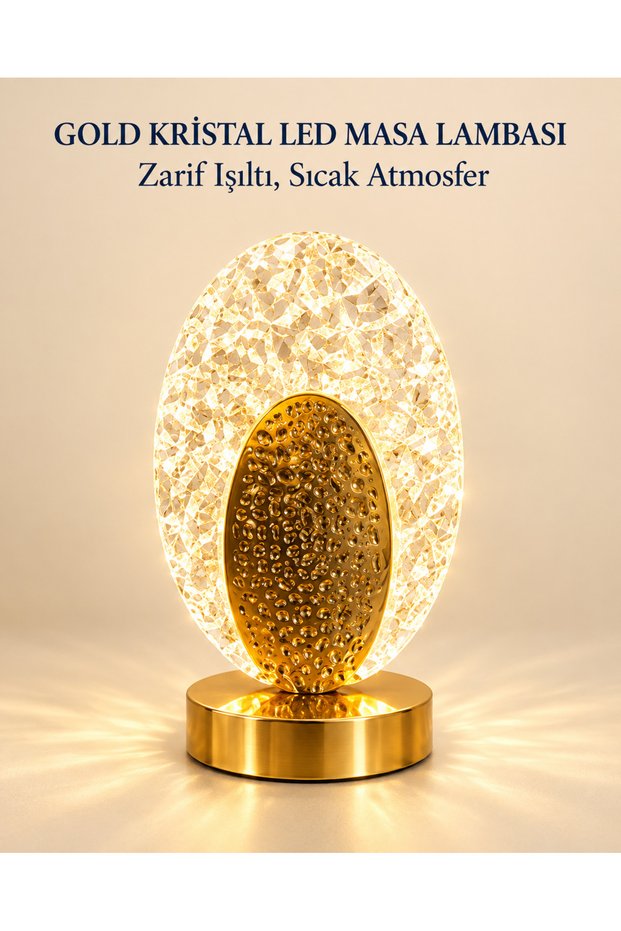 مصباح طاولة LED ذو مظهر كريستالي ذهبي، ضوء ليلي مزخرف