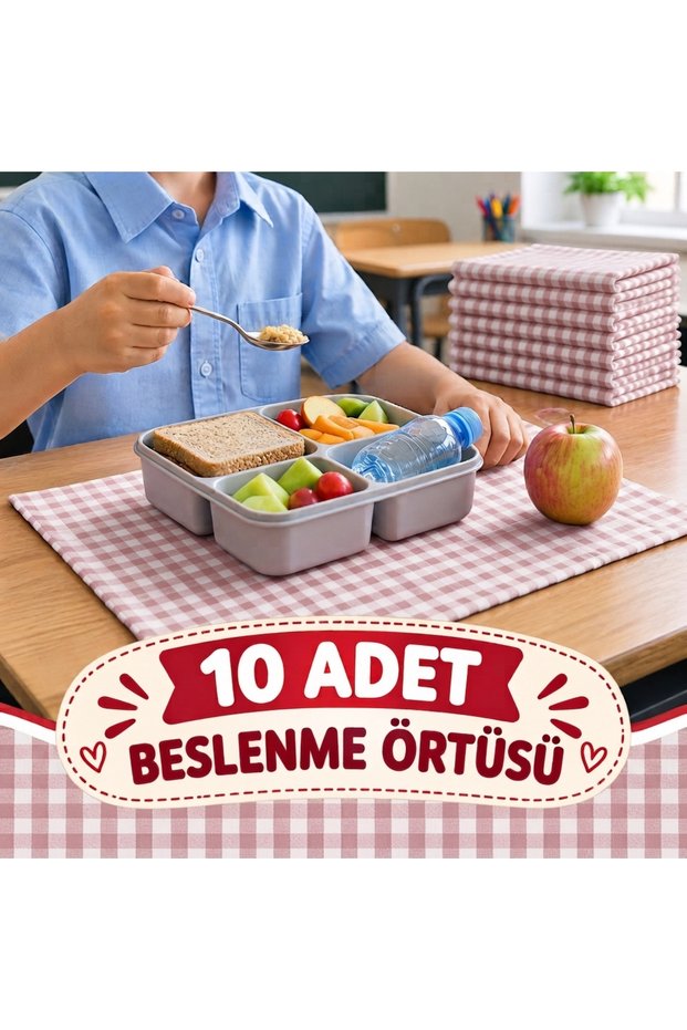 10 Pieces of Red Gingham Patterned School Lunch Mat, Dinner Napkin