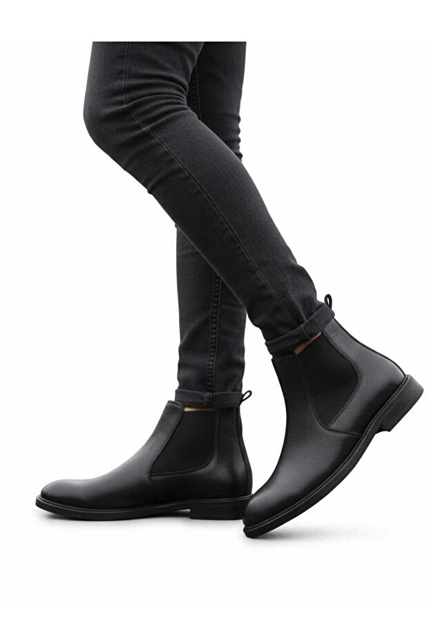 Genuine Leather Elastic Men's Winter Boots Non-Slip Sole Waterproof Odor-Free Chelsea