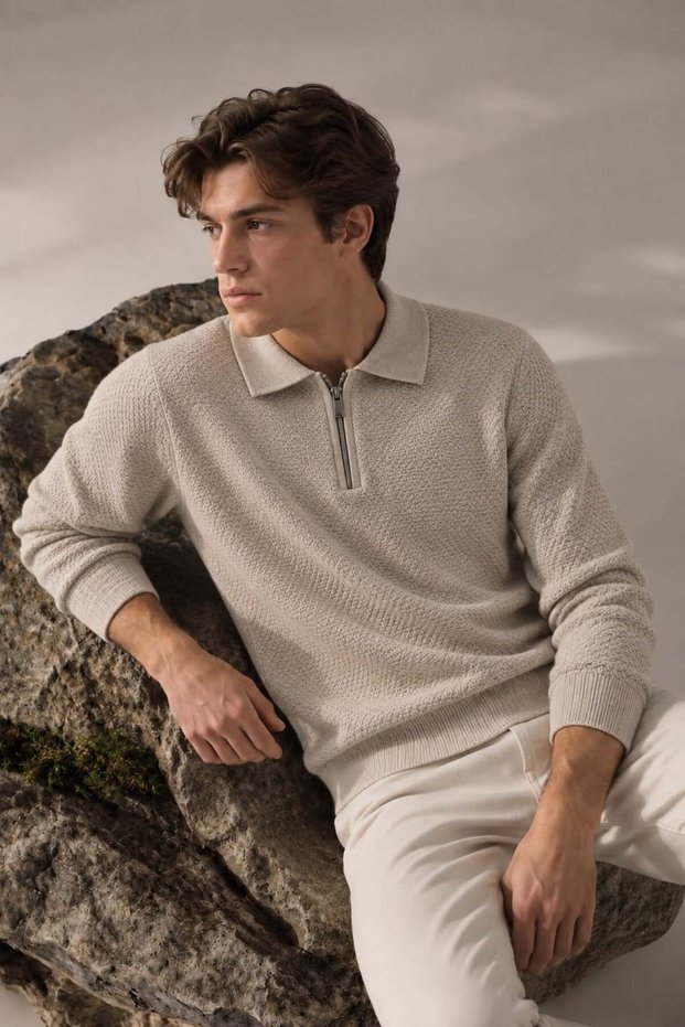 Men's Polo Neck Zippered Knitwear