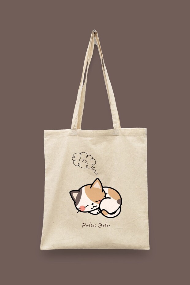 Cat with Paws Sleeping Enough Islamic Series Tote Bag Printed Cloth Bag