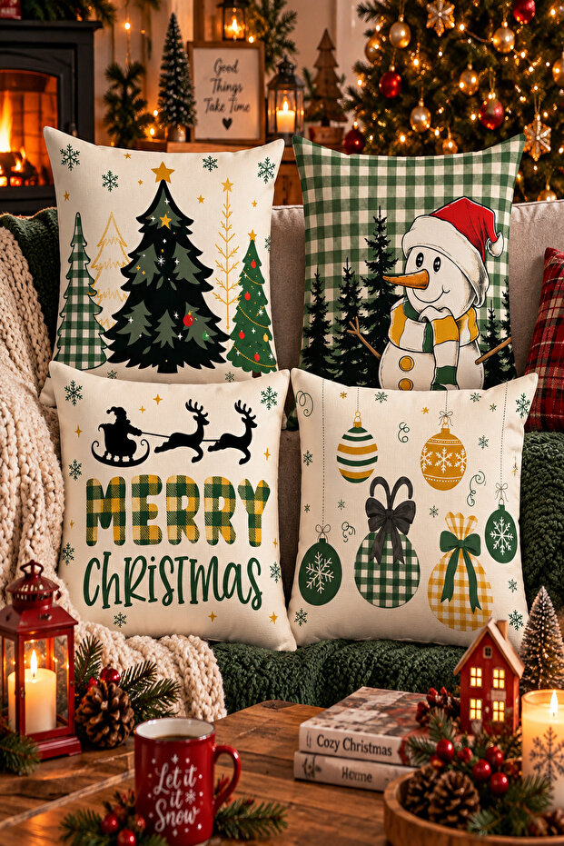 Christmas Double-Sided Printed 4-Piece Throw Pillow Cover 6Echd9