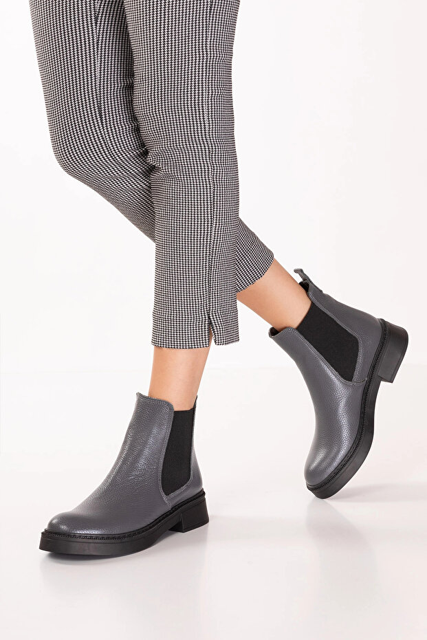 Genuine Leather Double Elastic Casual Lightweight Boots Shakira Gray