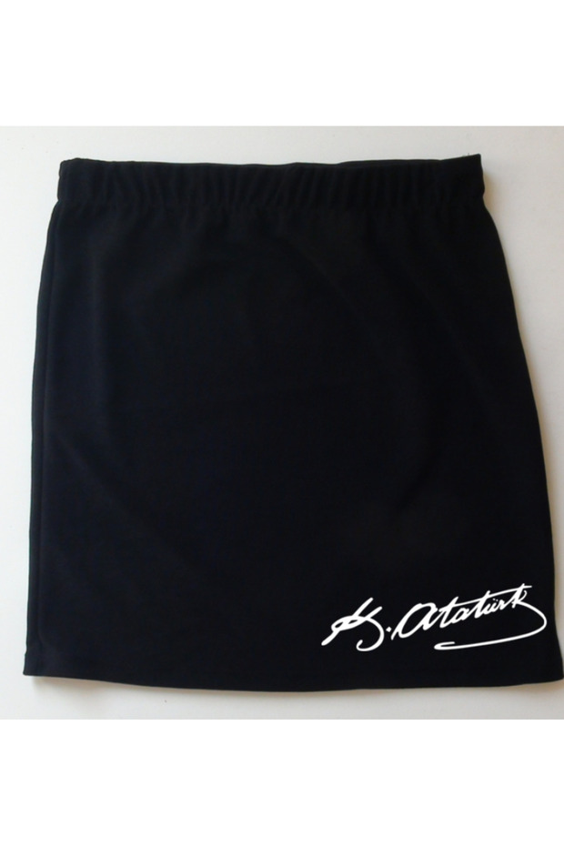 Black Above-The-Knee Skirt / Atatürk Signature / Denim Texture