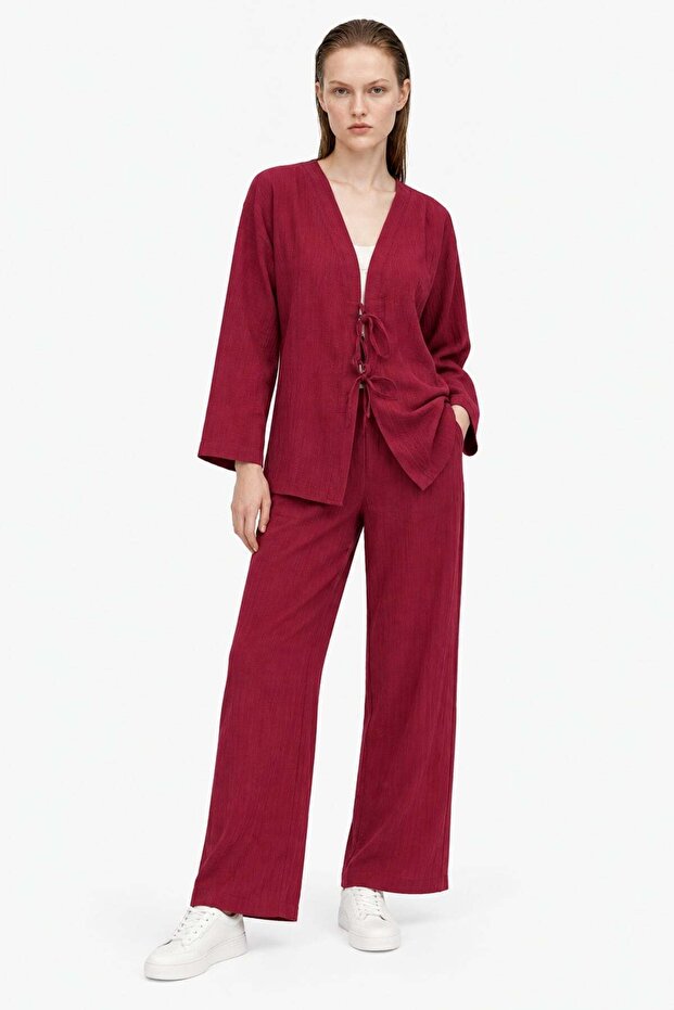 Bow-tie front crinkle two-piece set