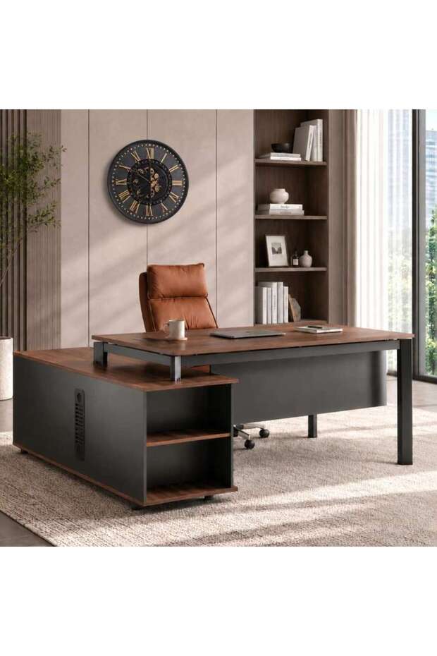 SCHRUTE OFFICE DESK RIGHT SIDE RETURN 200CM - DARK BROWN & DARK GREY